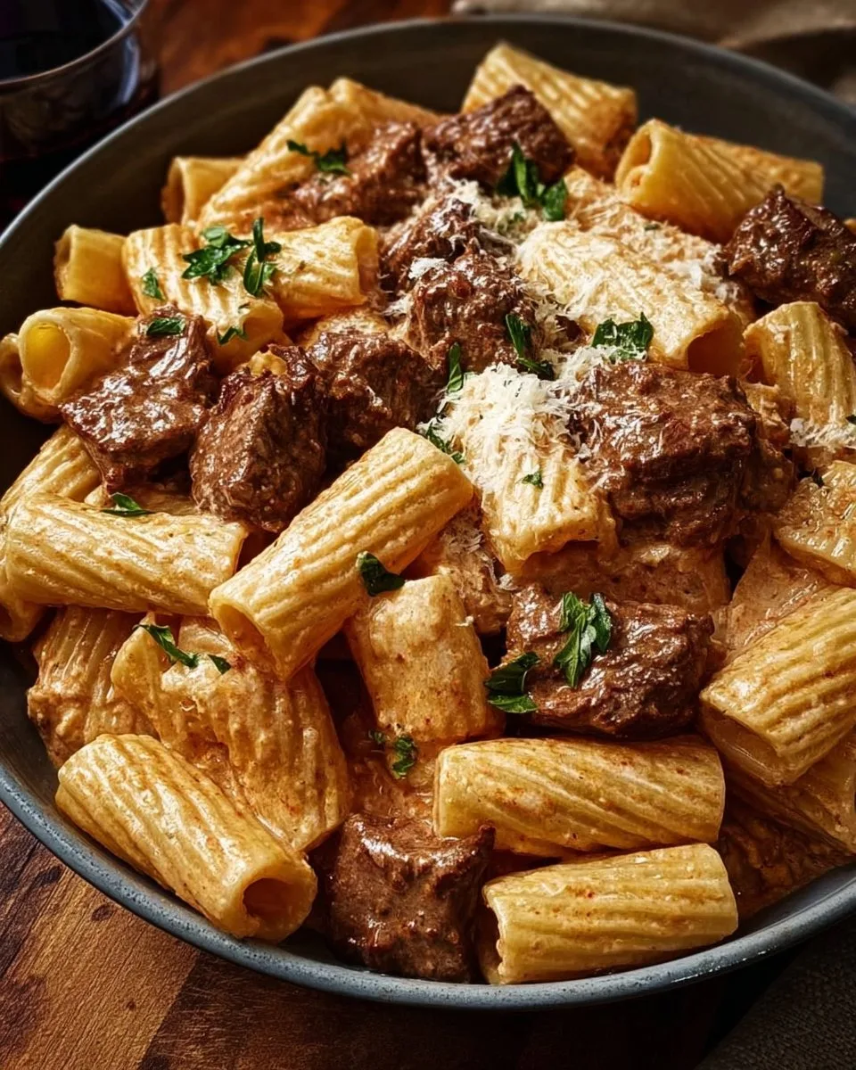 Rigatoni with beef and Parmesan sauce