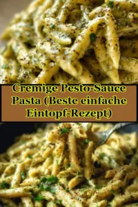 Cremige Pesto-Sauce Pasta in einer Pfanne serviert.