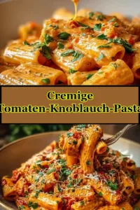 Cremige Tomaten-Knoblauch-Pasta in einer Schüssel serviert