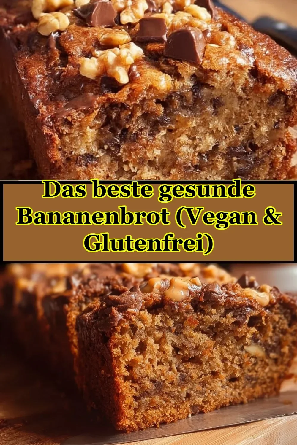 Gesundes, veganes und glutenfreies Bananenbrot auf einem Holzbrett.