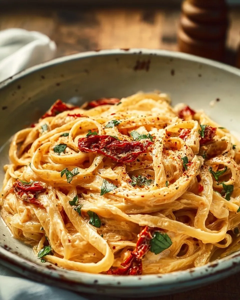 Cremige Vegane Pasta mit Sonnentrockneten Tomaten
