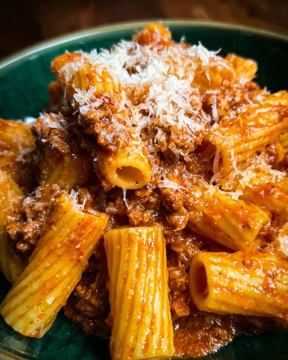 Leckere Rigatoni Mafiosi mit frischen Zutaten serviert