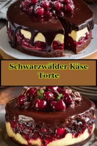 Leckere Schwarzwälder Käse Torte mit Schokoladengeschmack und Kirschen