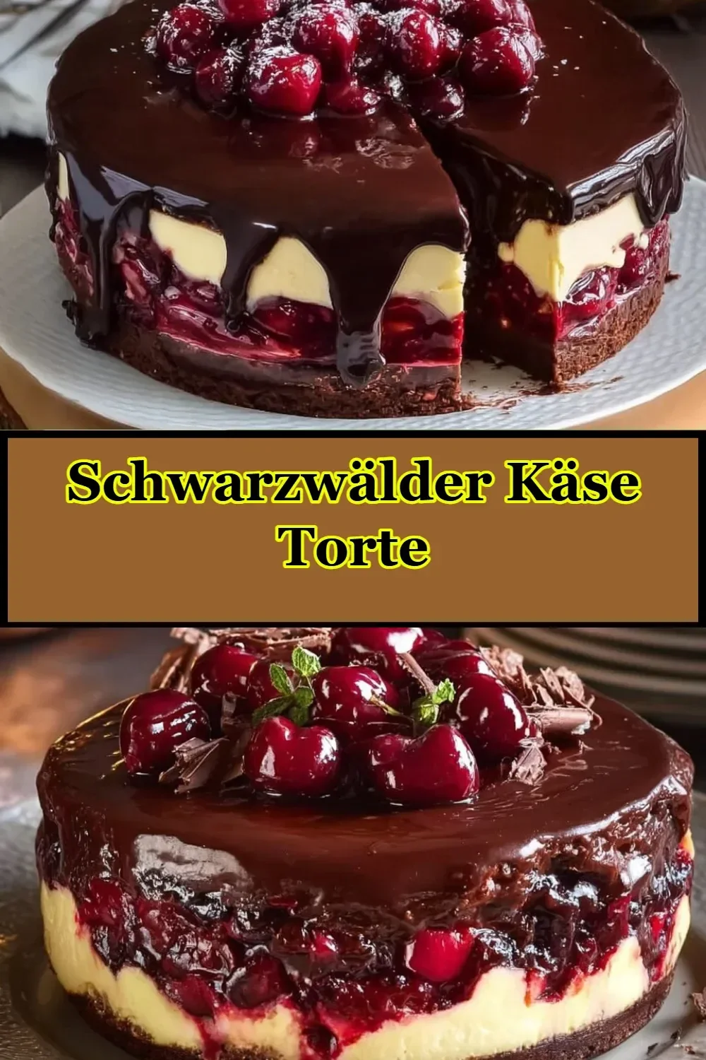 Leckere Schwarzwälder Käse Torte mit Schokoladengeschmack und Kirschen