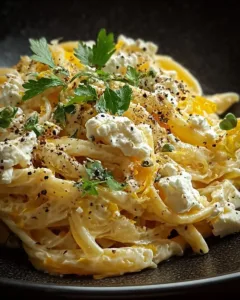 Zitronen-Feta-Pasta mit frischen Zutaten und aromatischem Feta-Käse