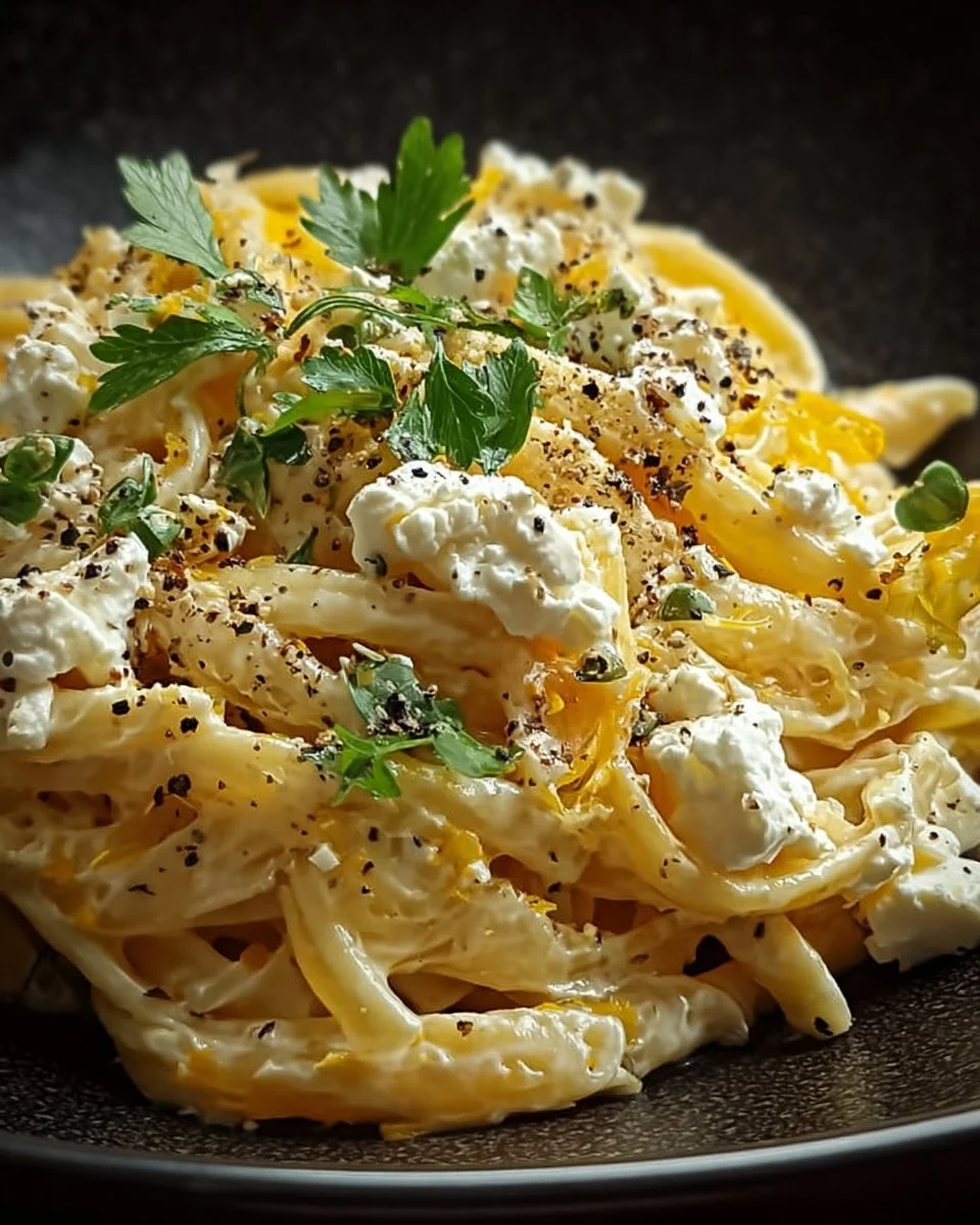 Zitronen-Feta-Pasta mit frischen Zutaten und aromatischem Feta-Käse