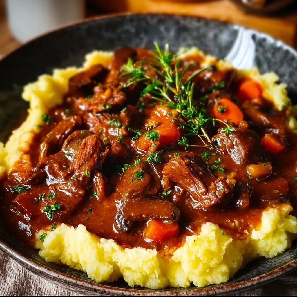 Herzhaftes Pilzgulasch mit Kartoffelpüree
