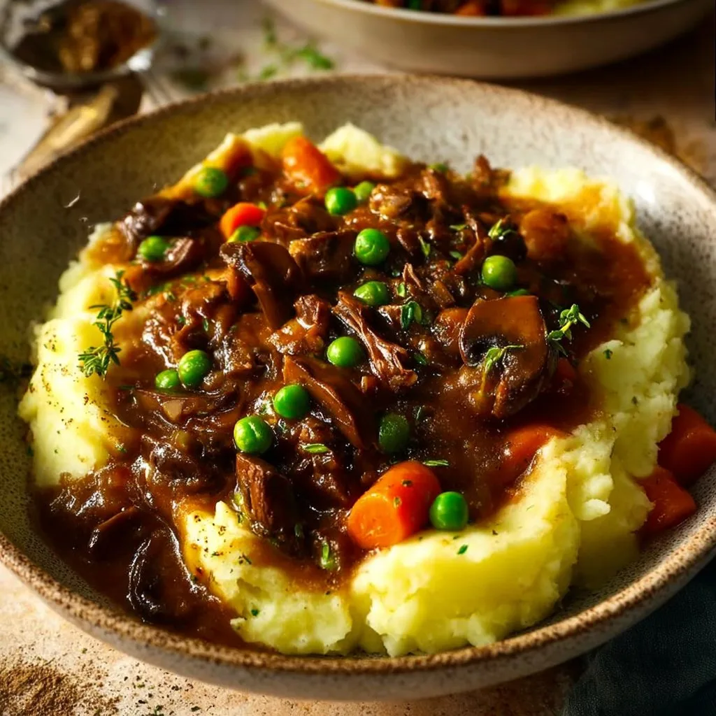 Herzhaftes Pilzgulasch mit Kartoffelpüree