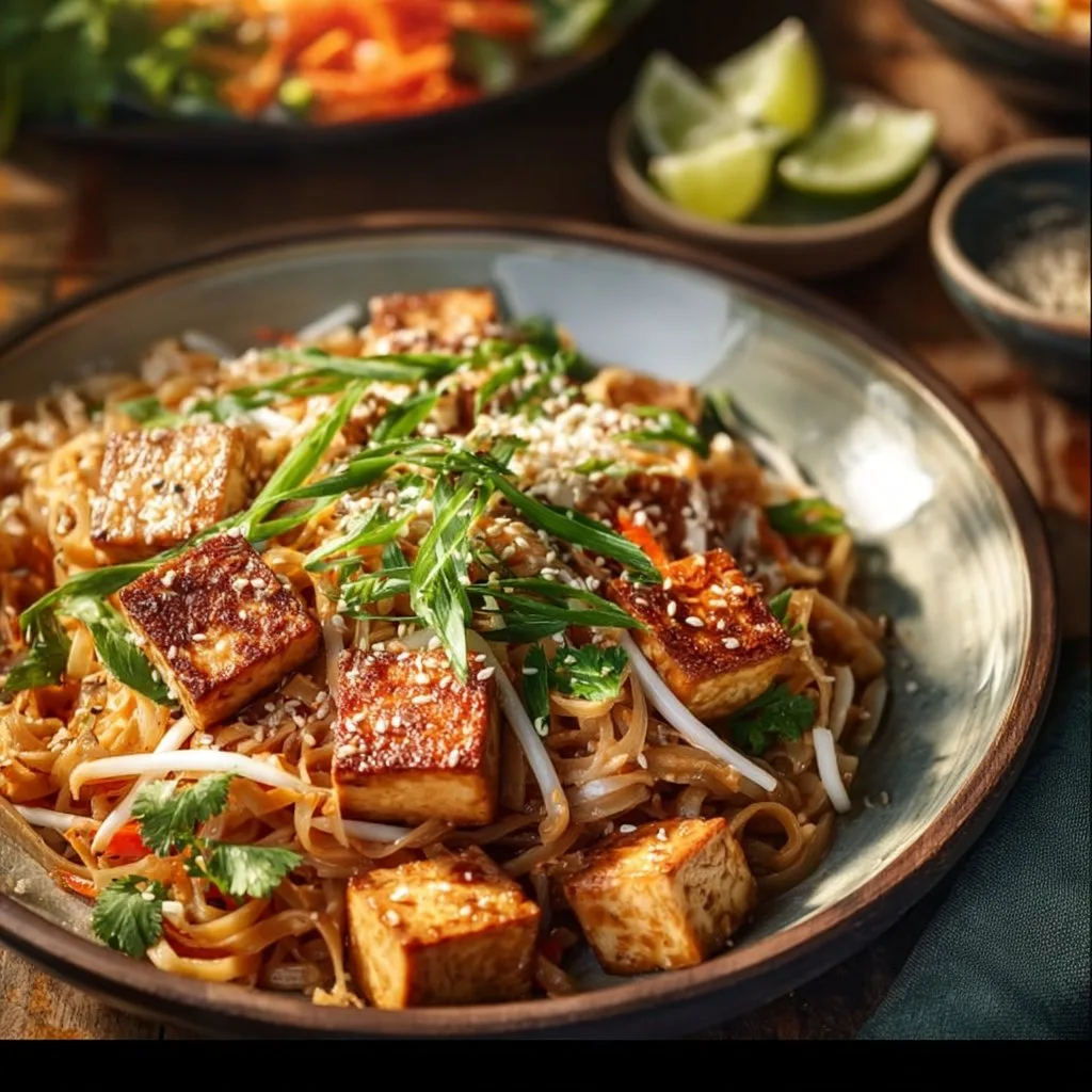 Veganes Pad Thai mit Tofu & cremiger Erdnusssauce