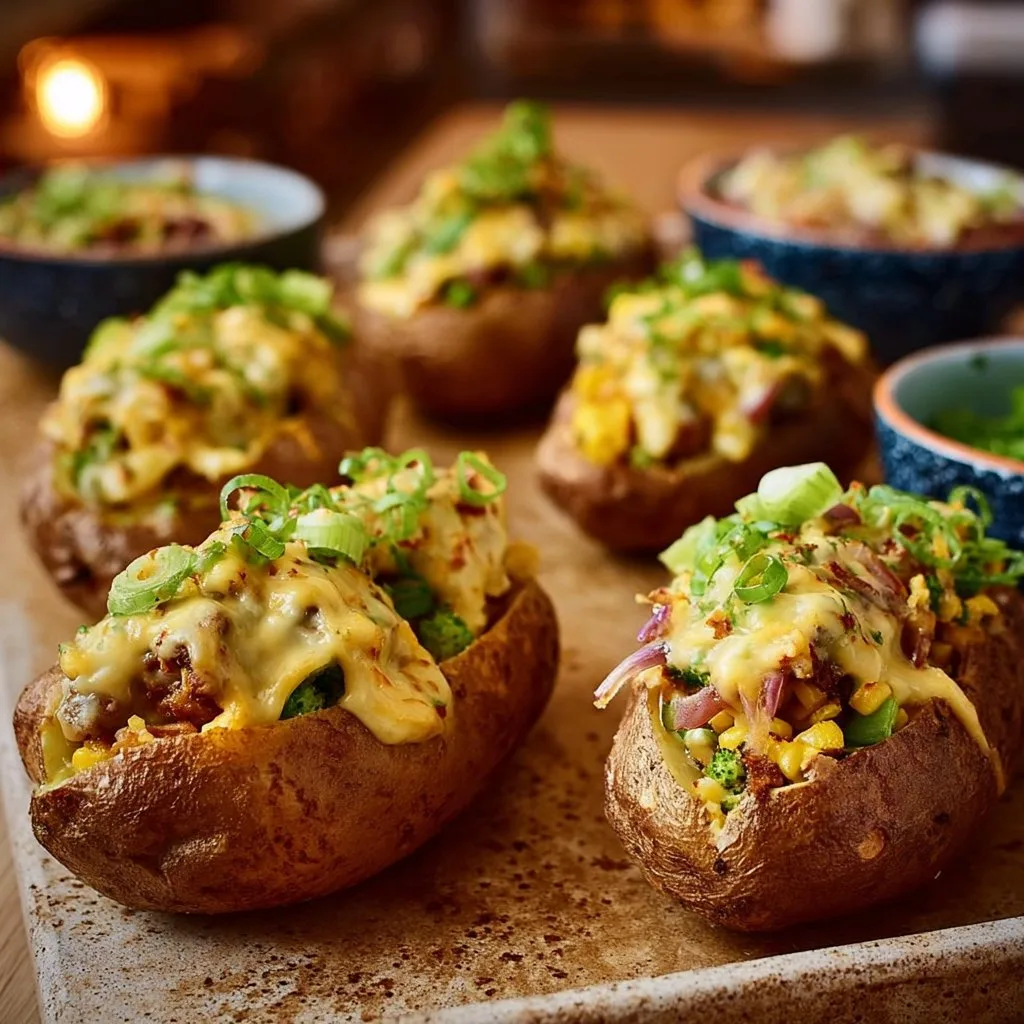 Gefüllte Ofenkartoffeln mit cremigem Gemüse und veganem Käse