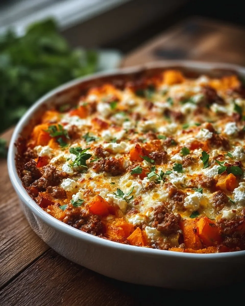Süßkartoffel-Hackfleisch-Auflauf mit Feta – Herzhaft & Gesund