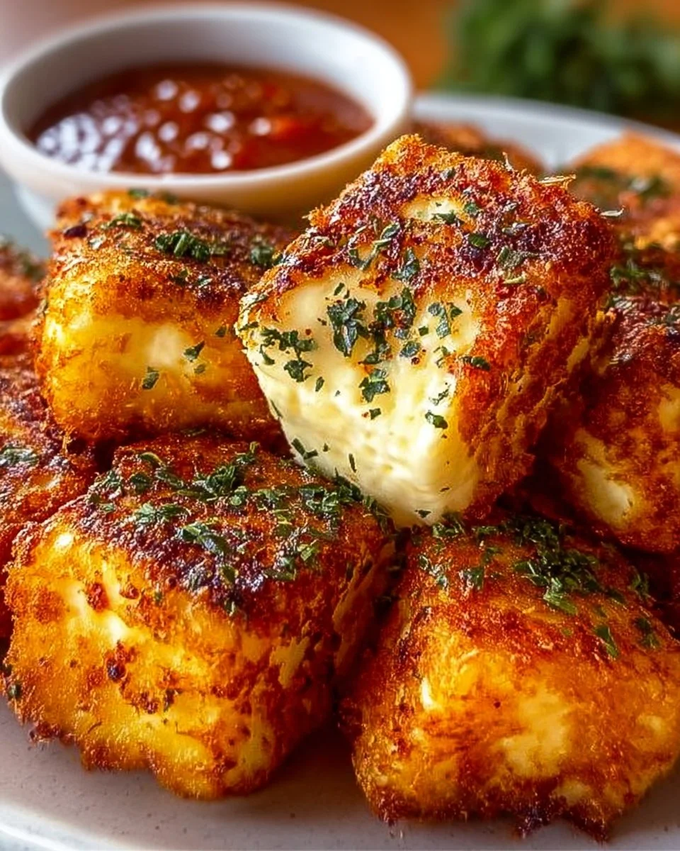 Knuspriger Feta aus dem Airfryer auf einem Teller angerichtet