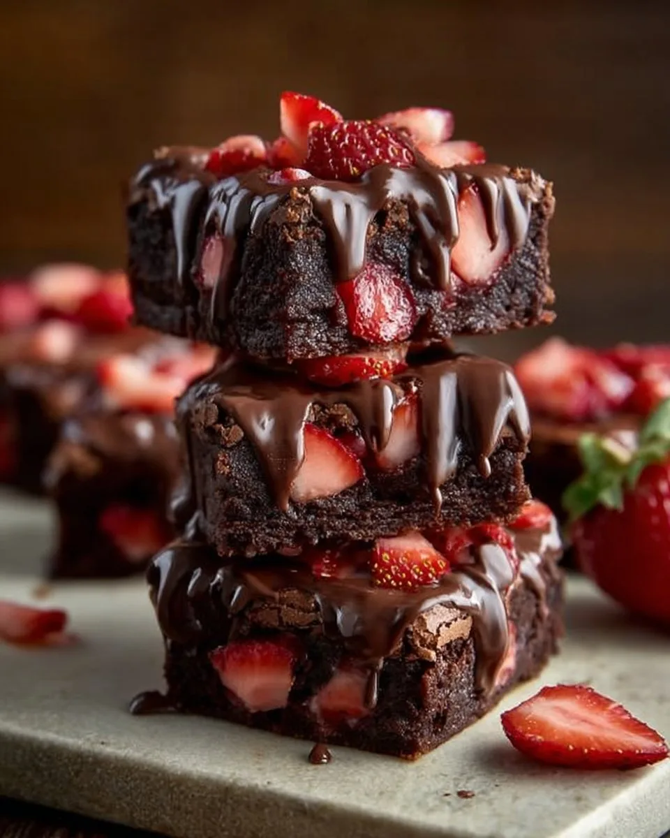 Schokoladenüberzogene Erdbeer-Brownies
