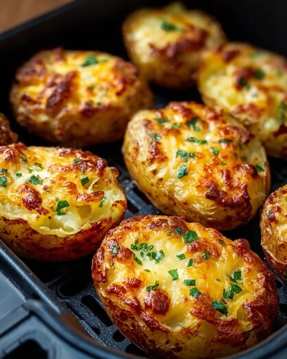 Gebackene Käse-Kartoffeln aus der Heißluftfritteuse serviert in einer Schüssel