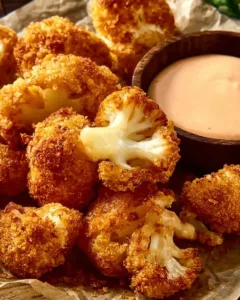 Gebackener Blumenkohl auf einem Teller garniert mit Kräutern