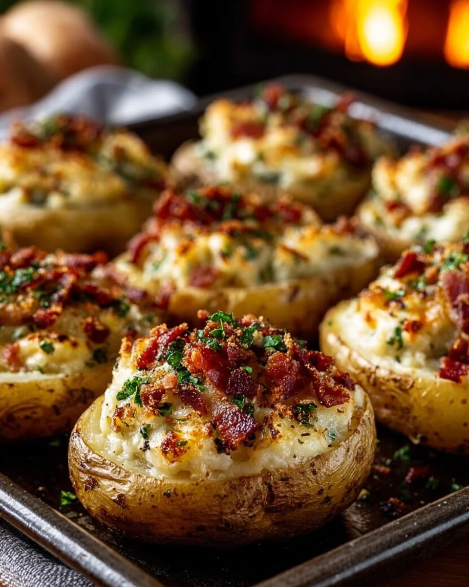 Gefüllte Kartoffeln nach Flammkuchen-Art mit frischen Zutaten