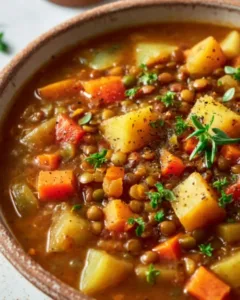 Herzhafter veganer Eintopf mit frischem Gemüse und Gewürzen