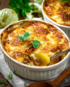 Köstlicher Kartoffel-Hackfleisch Auflauf frisch aus dem Ofen.