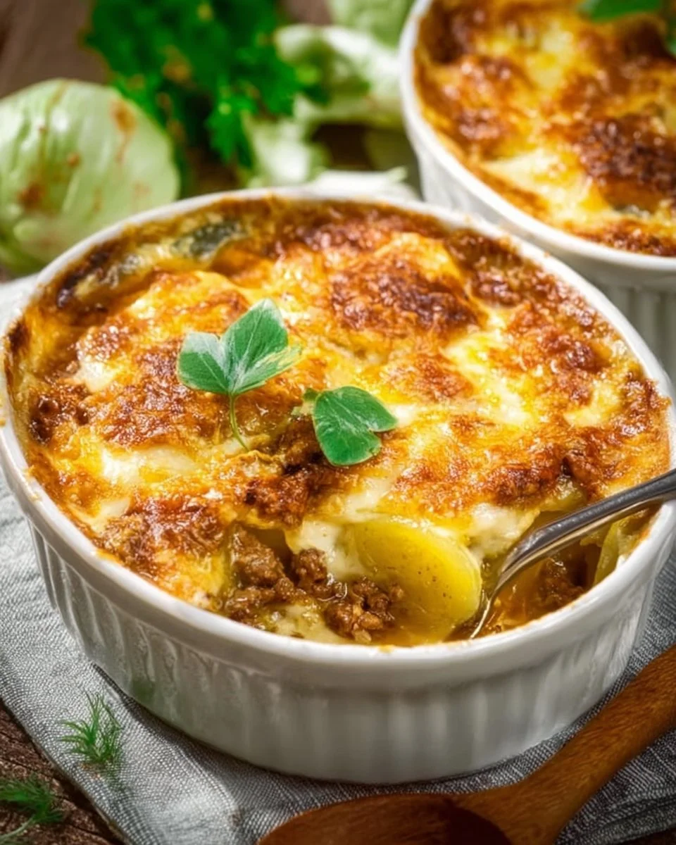 Köstlicher Kartoffel-Hackfleisch Auflauf frisch aus dem Ofen.