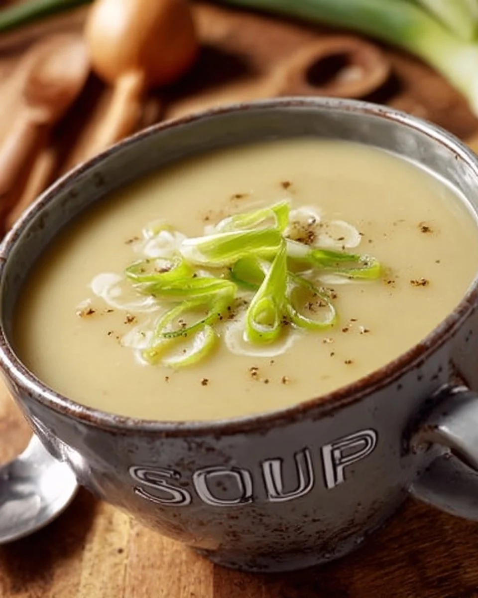 Schüssel mit Kartoffel Lauch Suppe, schnell und einfach zubereitet