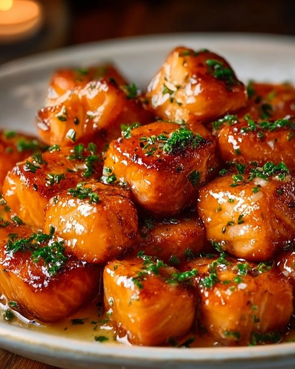 Luftfritteuse Honig Knoblauch Lachs Bisse mit frischen Zutaten