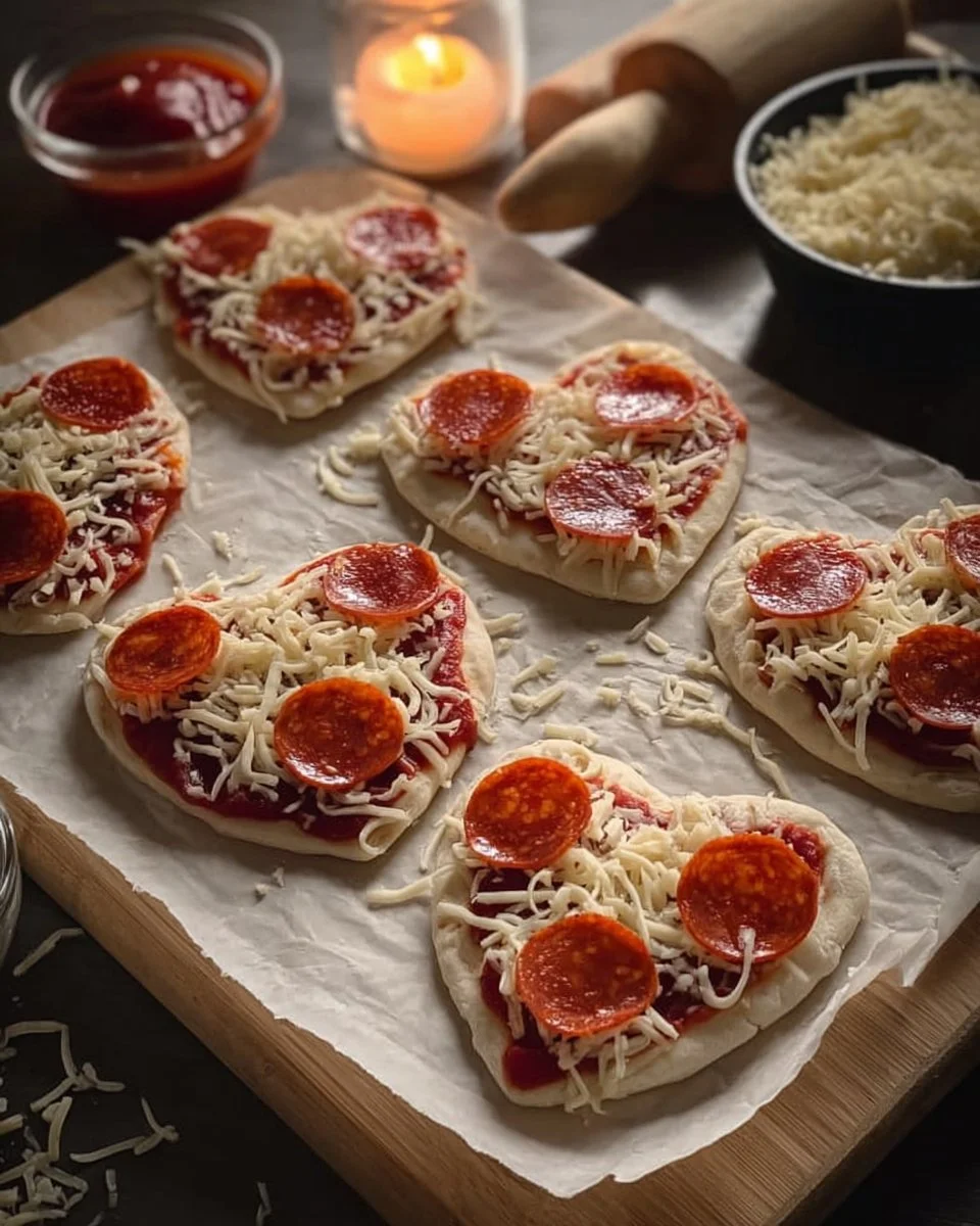Mini Herz Pizza in Herzform, frisch und lecker serviert.