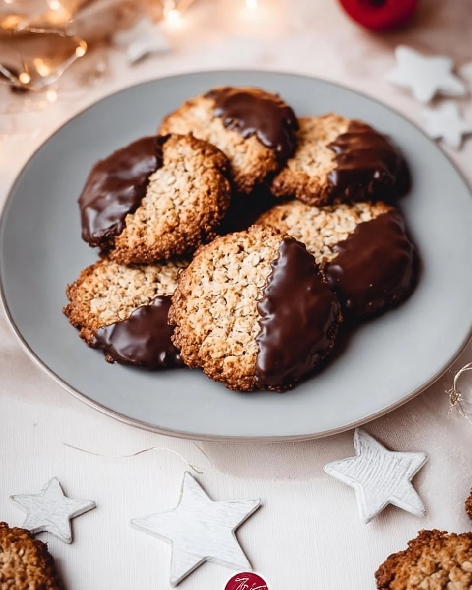 Leckere Haferkekse mit Schokolade auf einem Teller