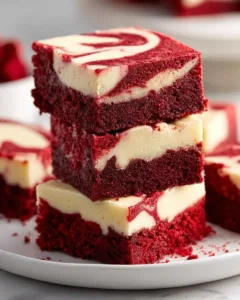 Rote Samt Cheesecake Brownies mit cremiger Schicht und schokoladigem Teig