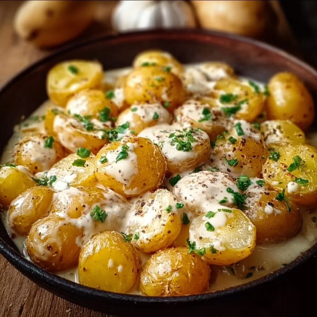 Kartoffeln mit Knoblauch-Sahnesauce