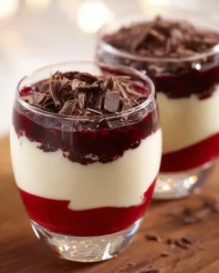 Veganes Schneewittchen Dessert auf einem Teller, dekoriert mit Früchten.