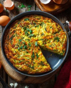 Vegetarischer Kartoffelauflauf mit Zucchini und Karotten auf einem Teller angerichtet