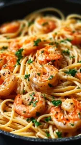 Cremige Garnelen-Pasta mit frischen Zutaten und aromatischer Sauce