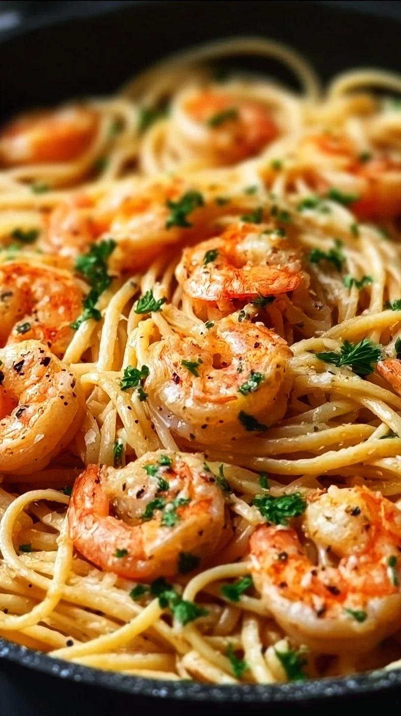 Cremige Garnelen-Pasta mit frischen Zutaten und aromatischer Sauce