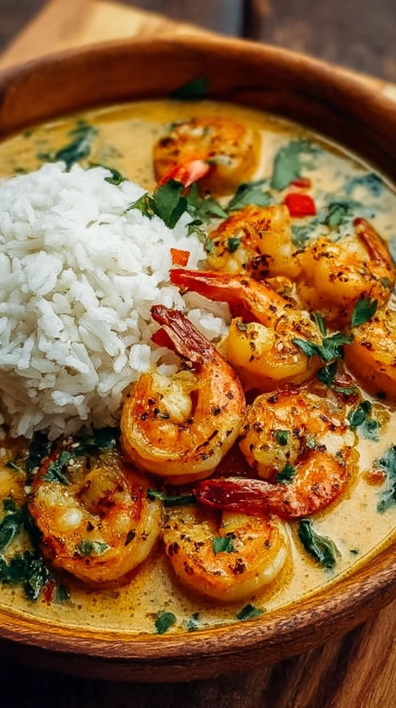 Cremiges Kokosnuss-Curry mit Garnelen und Jasminreis