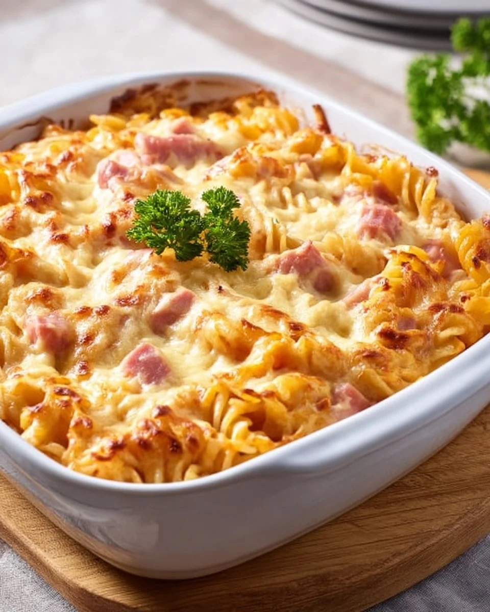 Einfacher Nudelauflauf mit Schinken & Käse
