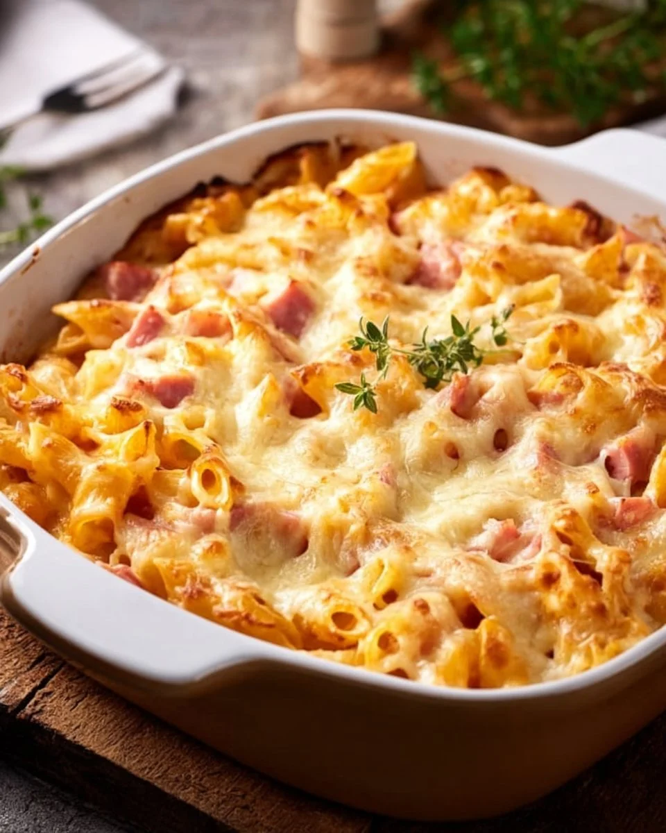Einfacher Nudelauflauf mit Schinken & Käse