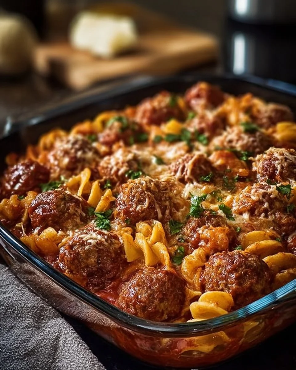 Fleischbällchen und Nudelauflauf