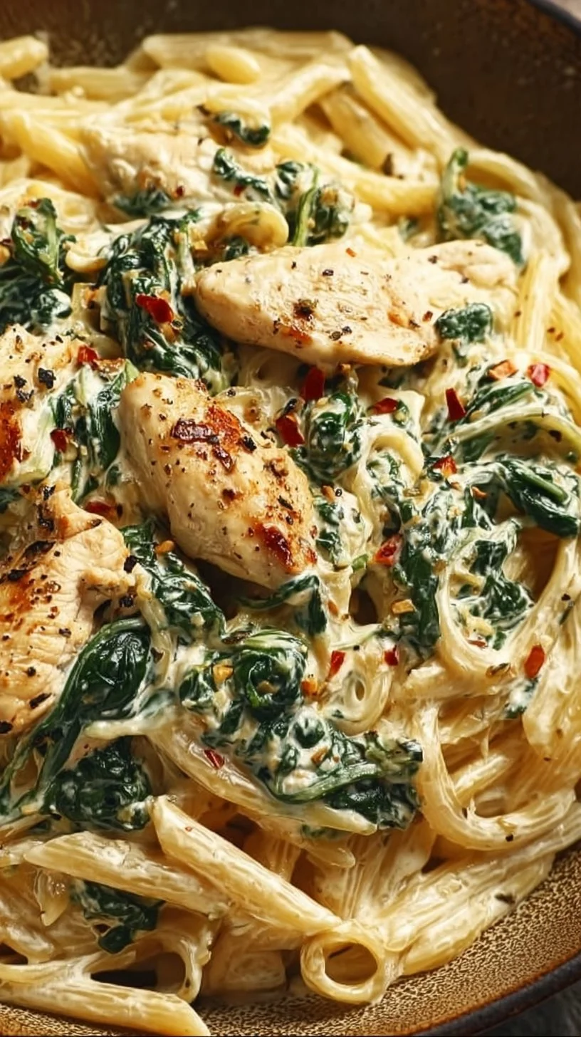 Frischkäse Spinat Hähnchen Pasta