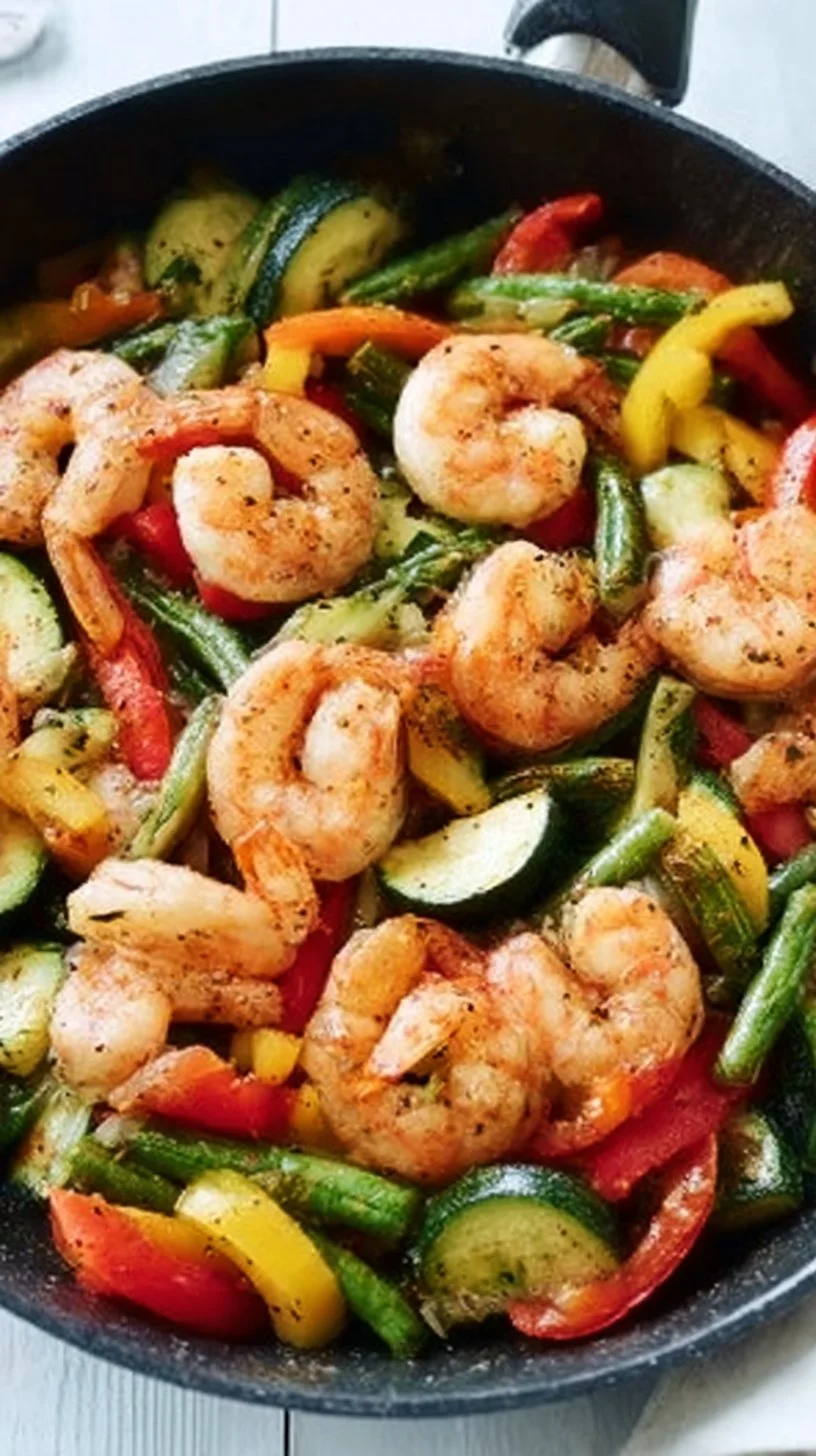 Garnelen mit frischem Gemüse auf einem Teller angerichtet