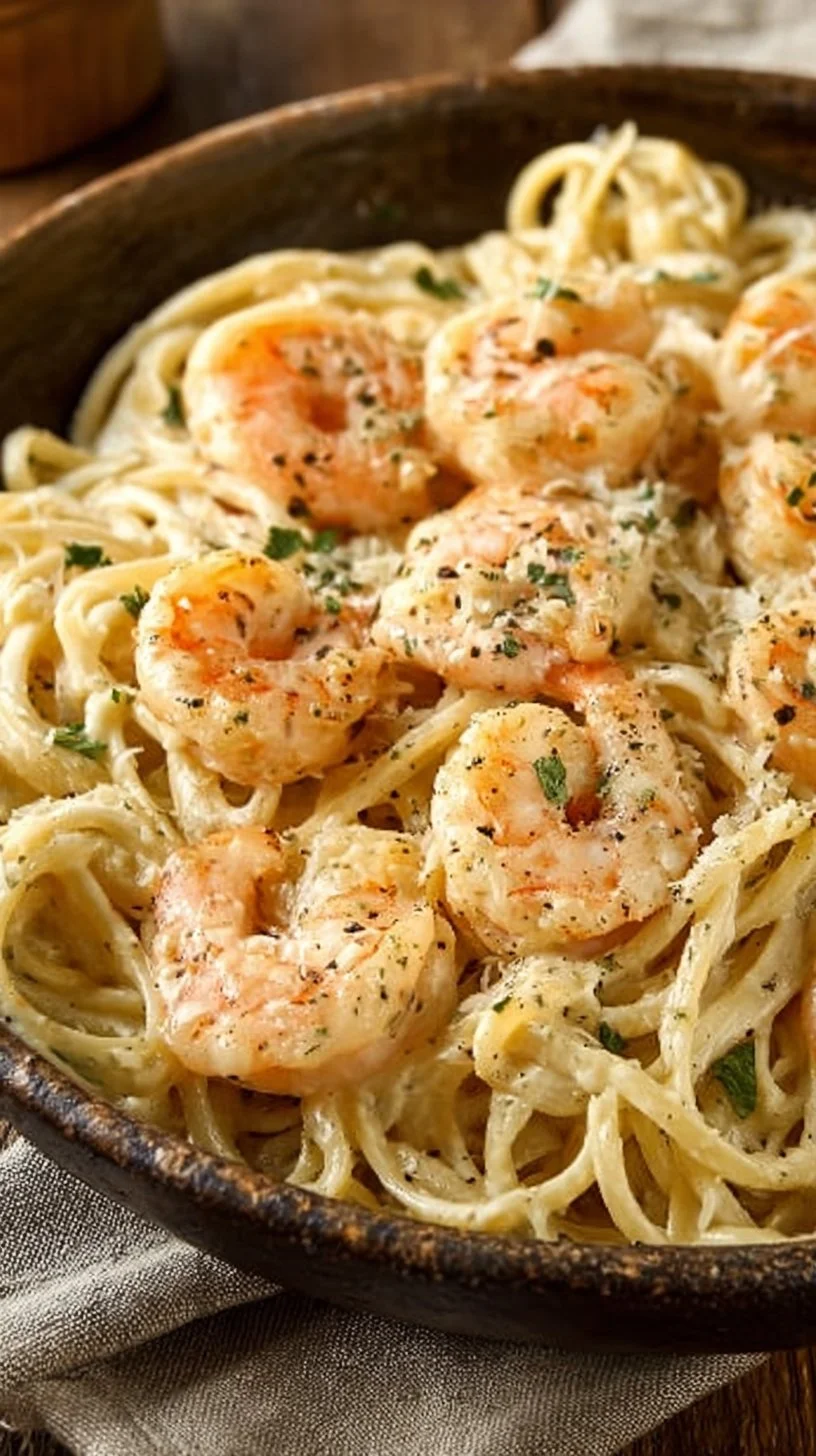 Spaghetti Alfredo mit Garnelen