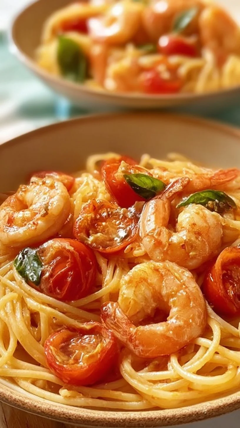 Spaghetti mit Garnelen in Frischkäsesauce