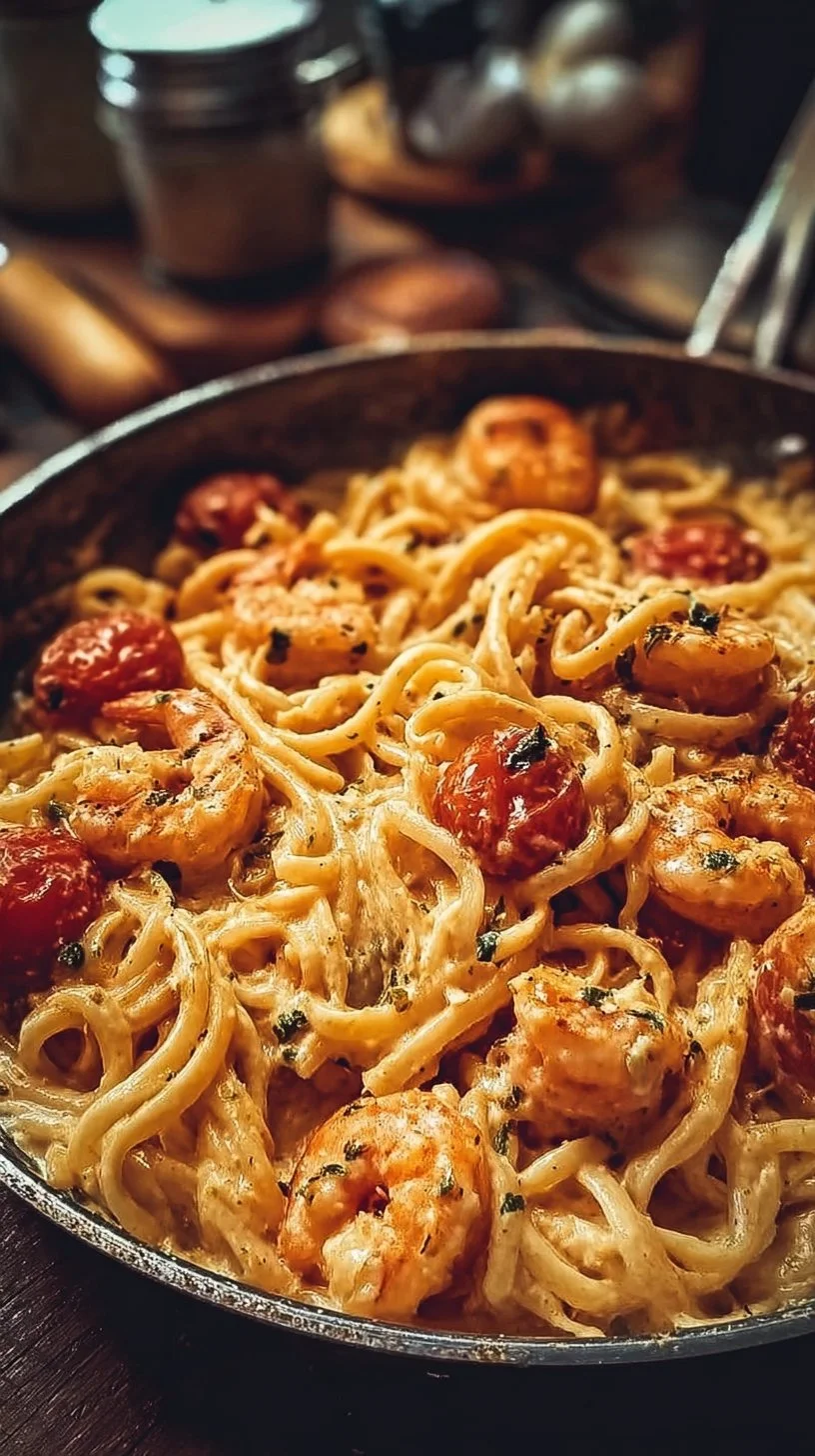 Spaghetti mit Garnelen in Frischkäsesauce