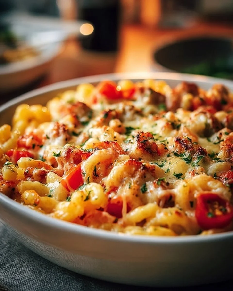 Leckerer Spätzleauflauf mit Gemüse im Auflaufgeschirr
