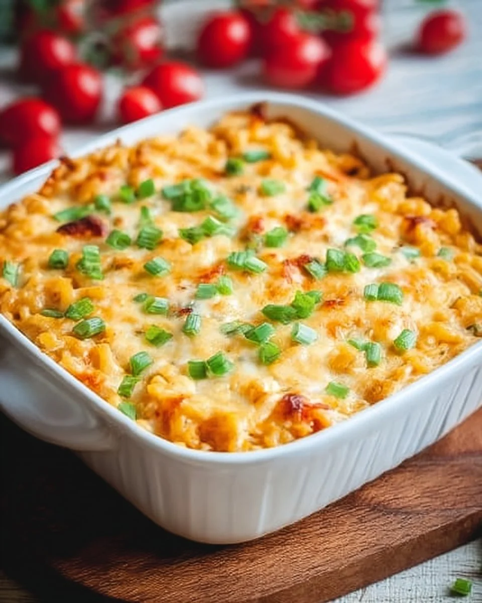 Cremiger Spätzleauflauf mit frischem Gemüse auf einem Teller angerichtet.