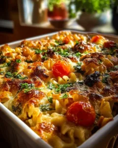 Vegetarischer Nudelauflauf mit frischem Gemüse und Käse