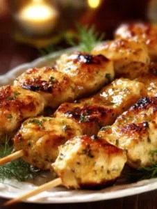 Geschmackvolle Hähnchen Spieße frisch vom Grill serviert.