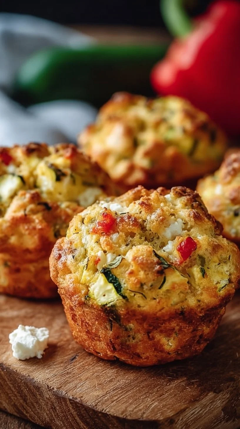 Herzhafte Muffins mit Feta, Zucchini und Paprika – das einfache Snackrezept