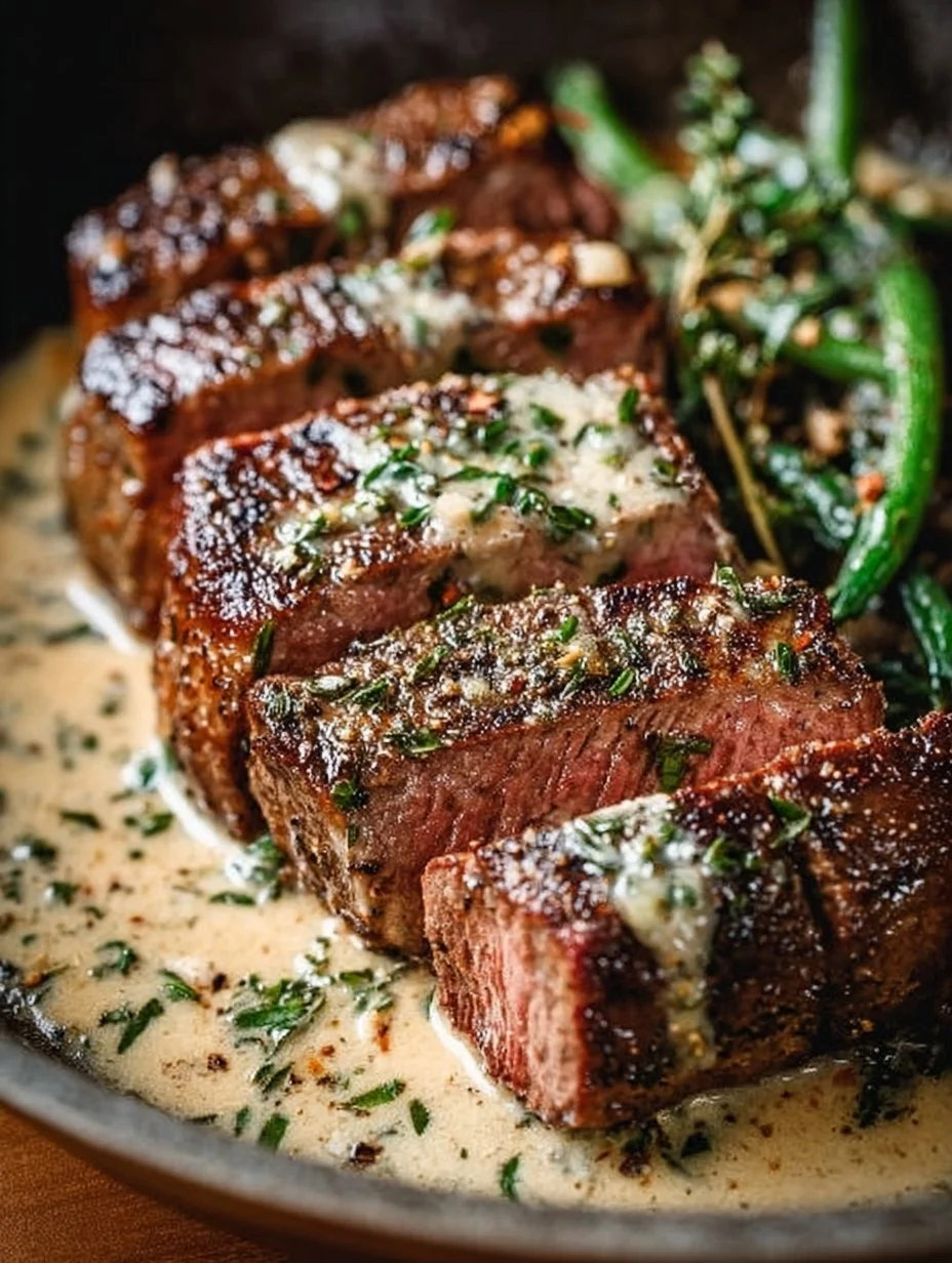 Knoblauchbuttersteak mit Parmesancremesoße