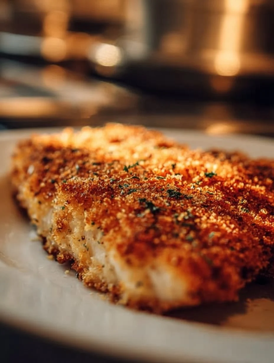 Knusprig gebackenes Hähnchen auf einem Holzbrett mit Kräutern garniert.