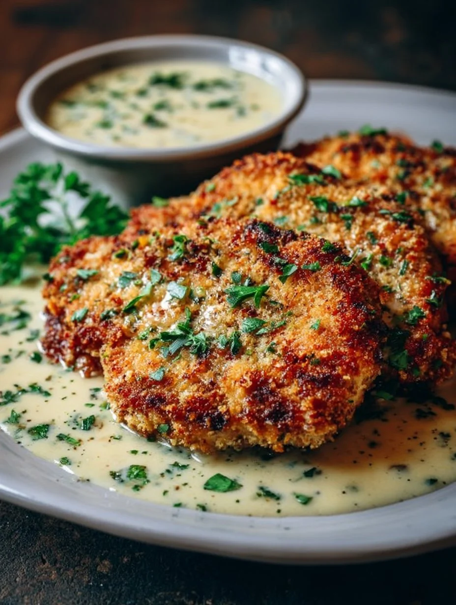 Parmesan-Krusten-Hühnchen mit cremiger Knoblauchsoße – Einfaches Rezept für das Familienabendessen